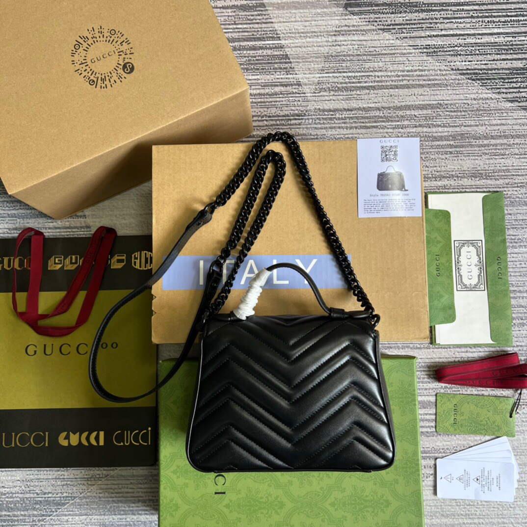 Gucci 702563 GG Marmont Mini Top Handle Bag Black