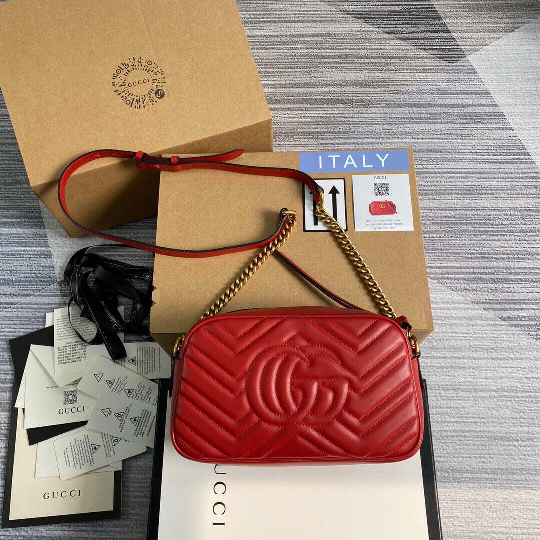 Gucci 447632 GG Marmont Small Matelassé Shoulder Bag Red