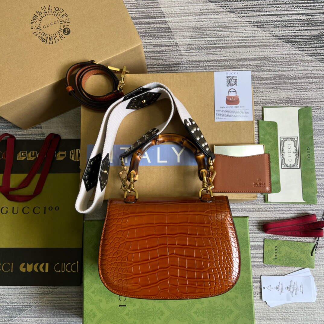 Gucci 675797 Gucci Bamboo 1947 small top handle bag Brown
