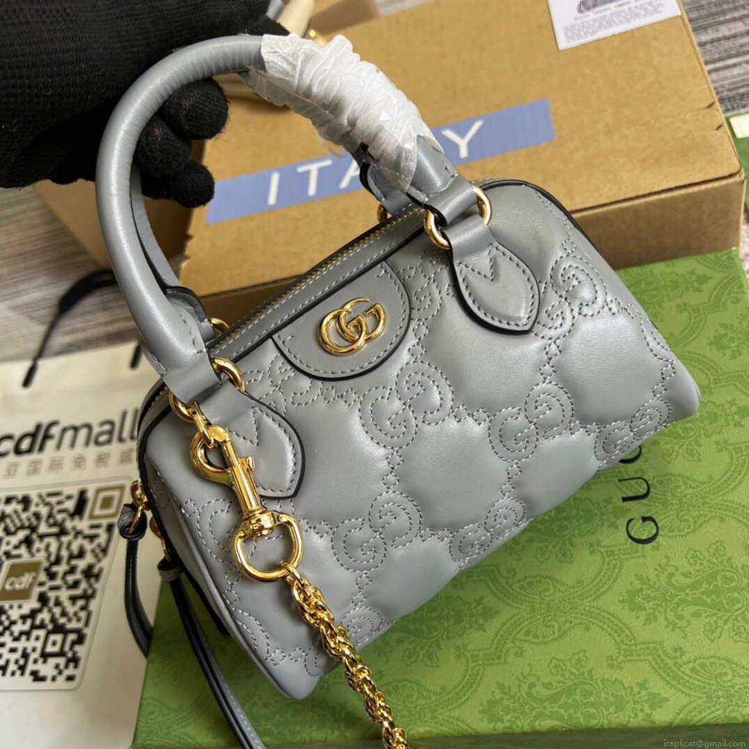 Gucci 702251 GG matelassé leather top handle bag Dusty grey