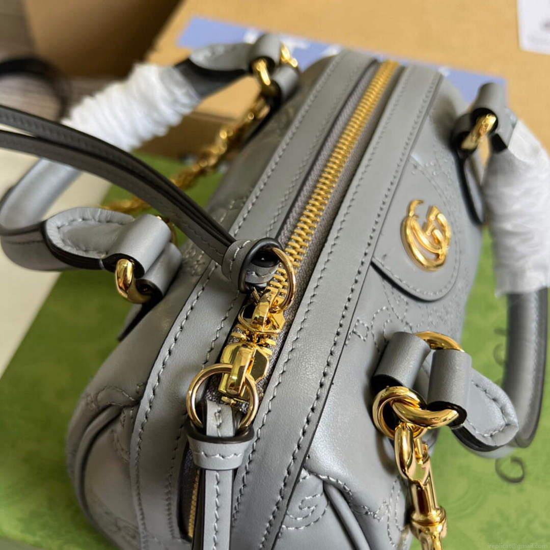 Gucci 702251 GG matelassé leather top handle bag Dusty grey