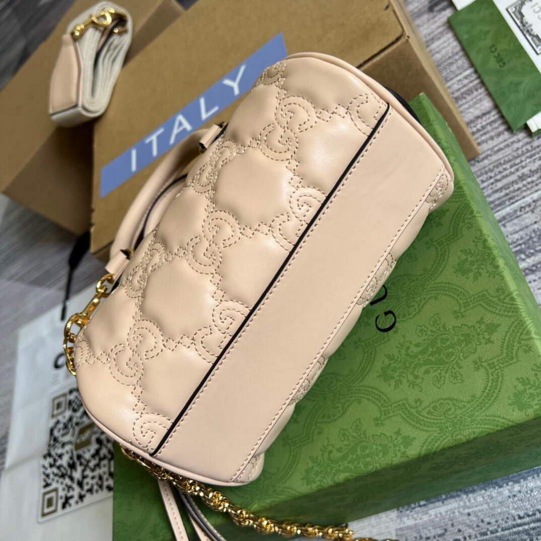 Gucci 702251 GG matelassé leather top handle bag Beige
