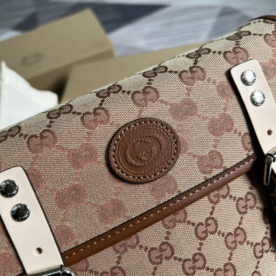 Gucci 630819 Bucket Bag in GG Supreme Canvas and Brown Leather