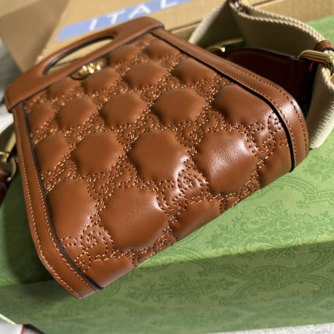 Gucci 723776 GG Matelassé Top Handle Mini Bag Brown