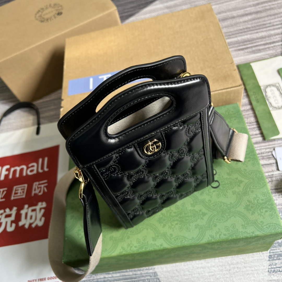 Gucci 723776 GG Matelassé Top Handle Mini Bag Black