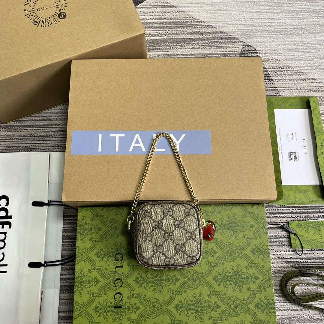 Gucci 726252 Strawberry Coin Purse with Double G Brown