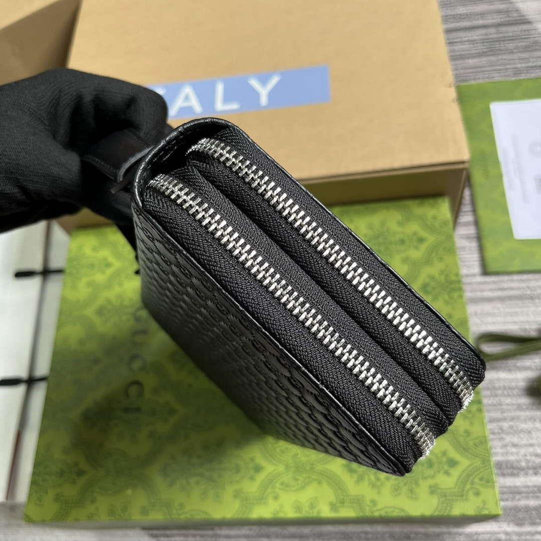 Gucci 449246 Gucci Sima Leather Zip Around Case Black
