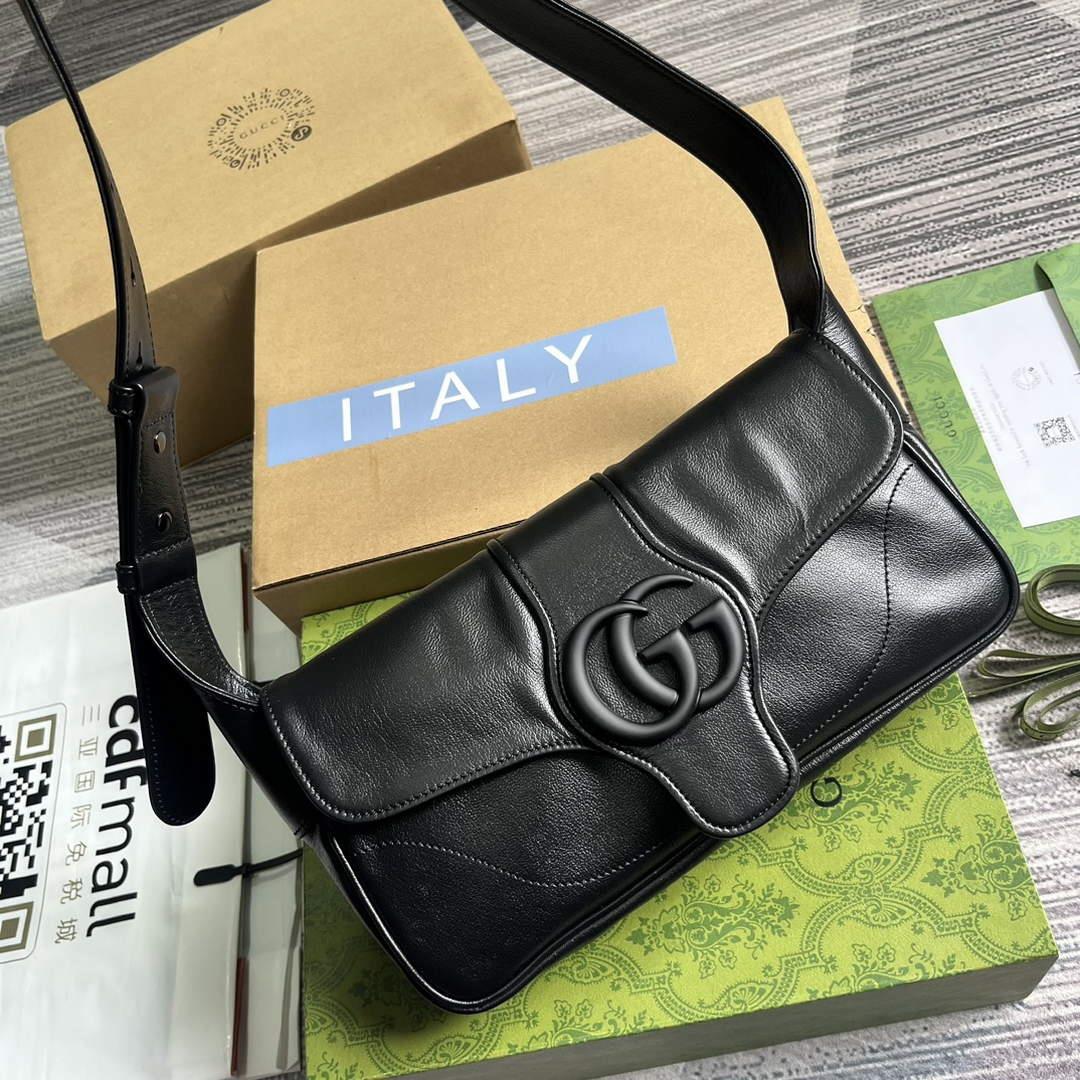 Gucci ‎767226 Aphrodite Small Shoulder Bag Black soft leather