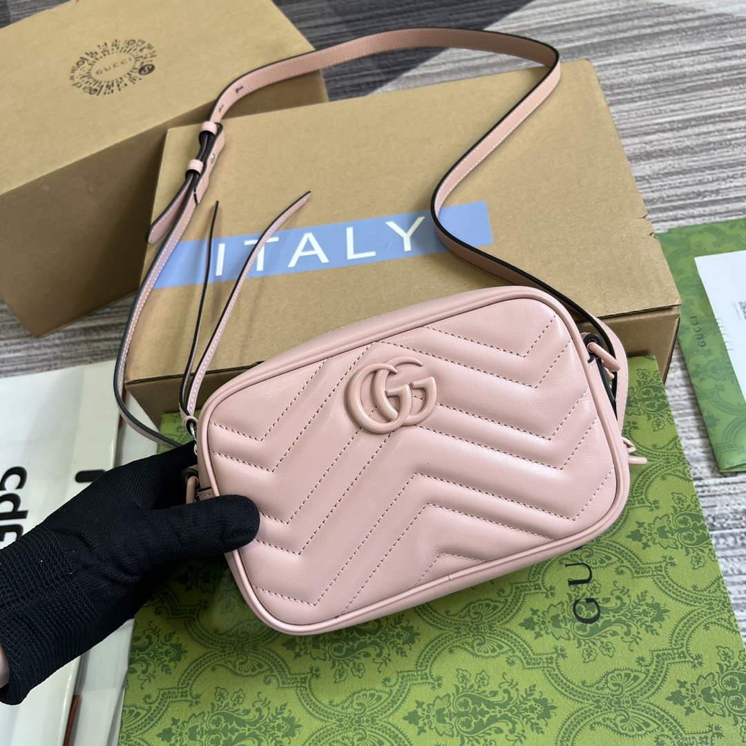Gucci 634936 GG Marmont Mini Shoulder Bag Light pink matelassé chevron leather