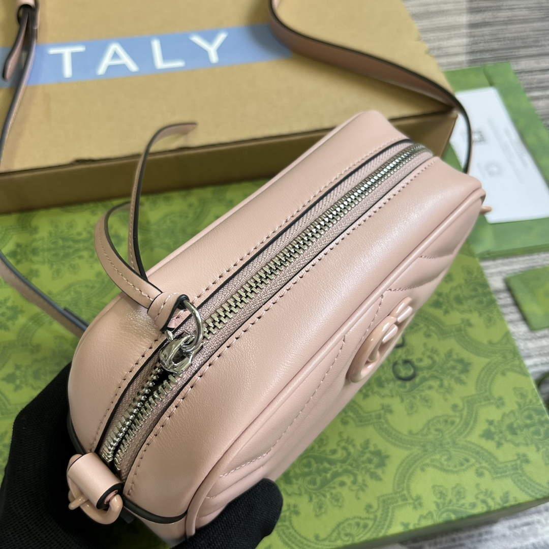 Gucci 634936 GG Marmont Mini Shoulder Bag Light pink matelassé chevron leather