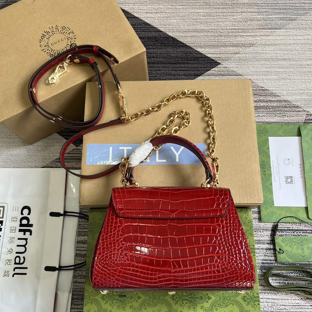 Gucci 703848 Gucci Horsebit 1955 Mini Bag Red crocodile leather
