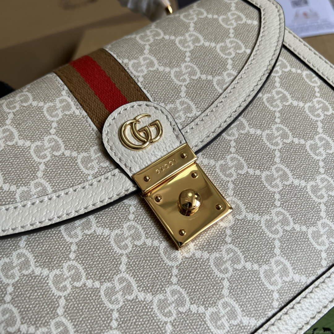 Gucci ‎‎651055 Ophidia GG Small Top Handle Bag Beige and white