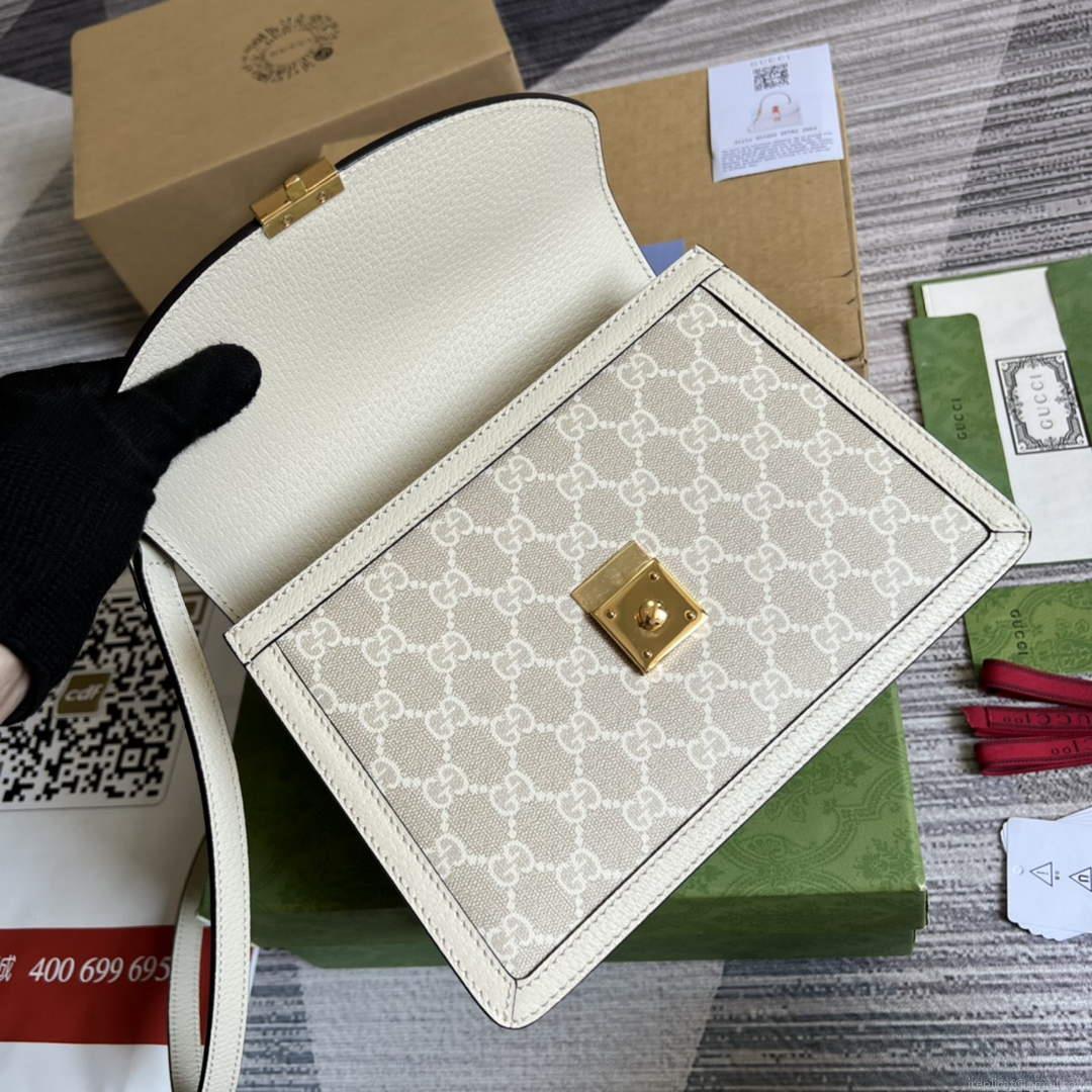 Gucci ‎‎651055 Ophidia GG Small Top Handle Bag Beige and white
