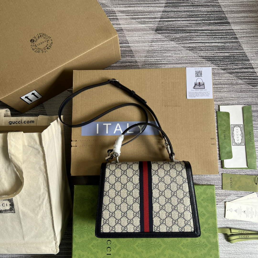 Gucci ‎‎651055 Ophidia GG Small Top Handle Bag Beige and Blue