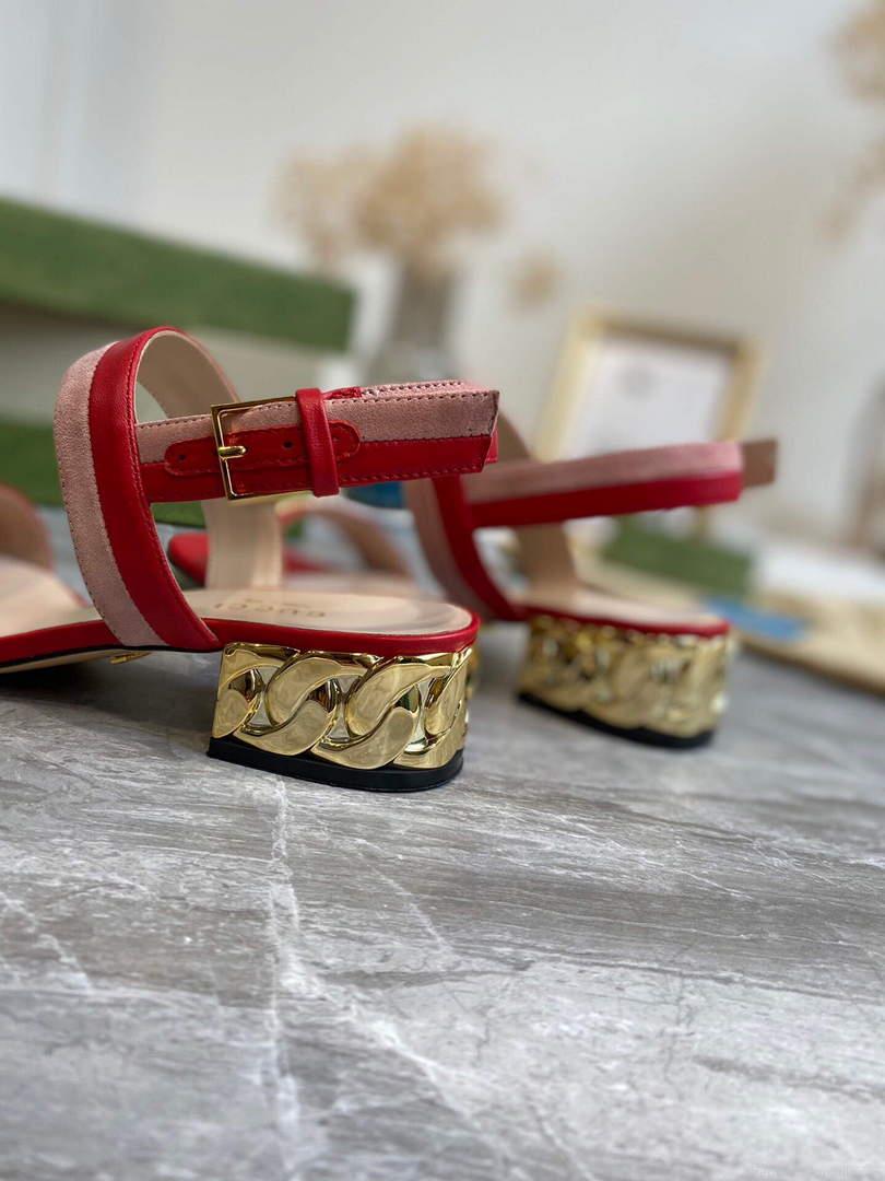 Gucci 655409 Women’s Sandal With Chain-Shaped Heel Leather Red