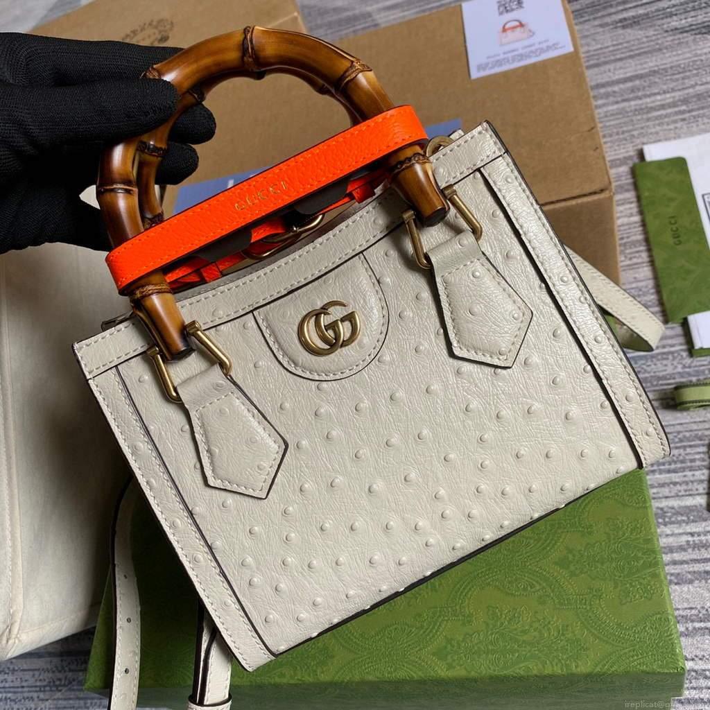Gucci Diana Mini Tote Bag Ostrich LeatherTop Handle Bag Gucci ‎655661 Beige