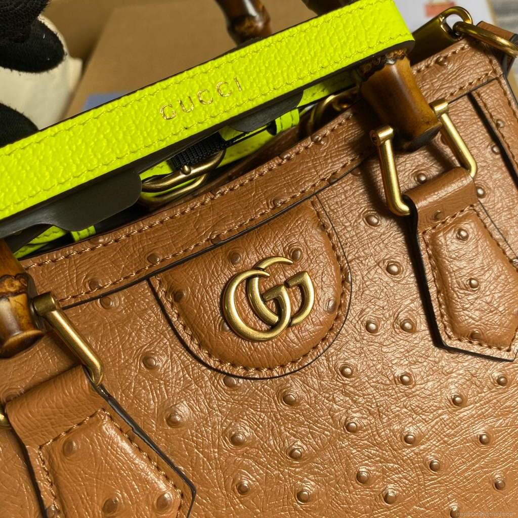 Gucci Diana Mini Tote Bag Ostrich LeatherTop Handle Bag Gucci ‎655661 Tan