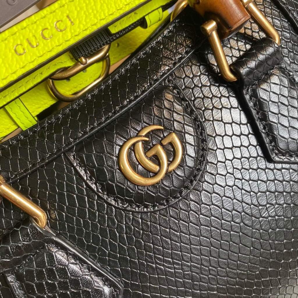 Gucci Diana Mini Tote Bag Snake Top Handle Bag Gucci ‎655661 Black