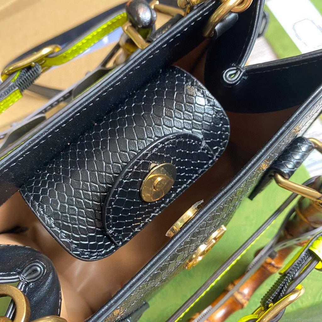 Gucci Diana Mini Tote Bag Snake Top Handle Bag Gucci ‎655661 Black