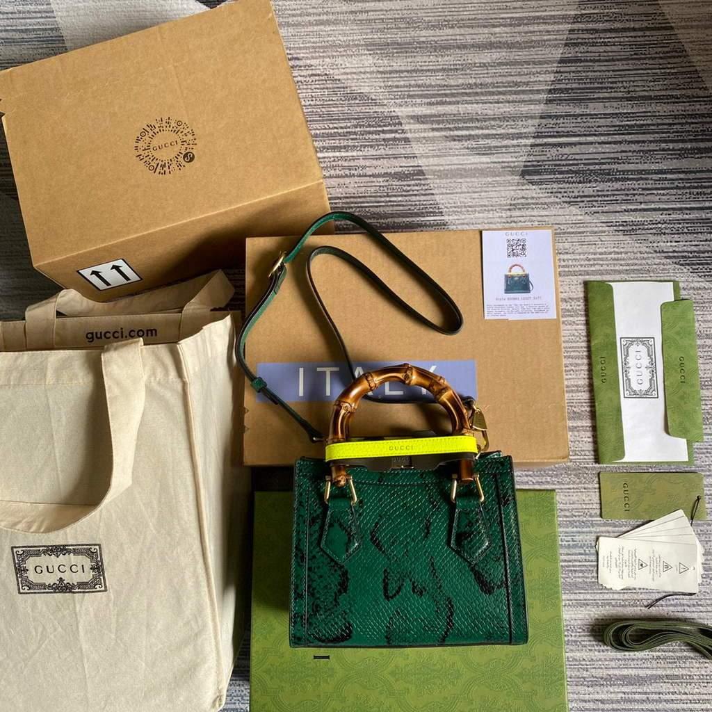 Gucci Diana Mini Tote Bag Snake Top Handle Bag Gucci ‎655661 Green