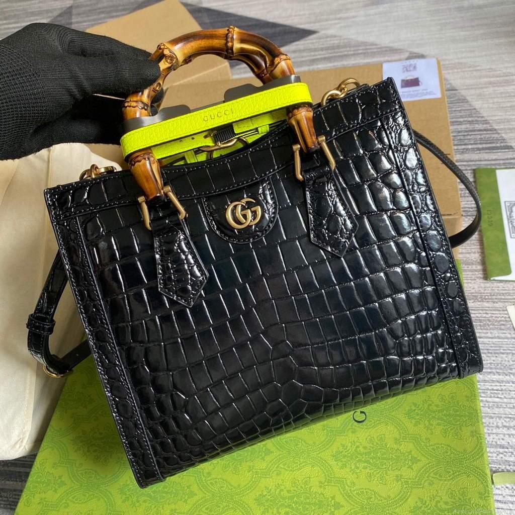Gucci Diana Small Tote Bag Crocodile Top Handle Bag 660195 Black