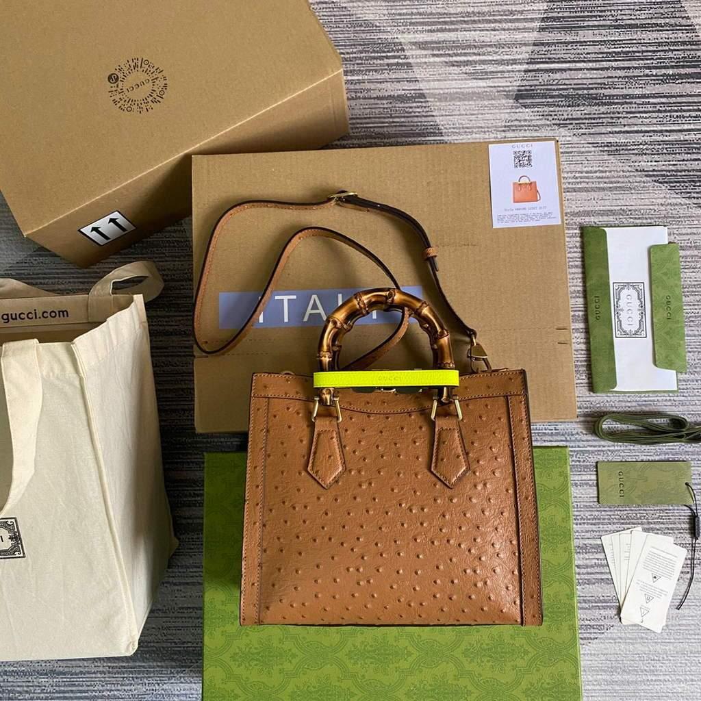 Gucci Diana Small Tote Bag Ostrich Top Handle Bag 660195 Brown