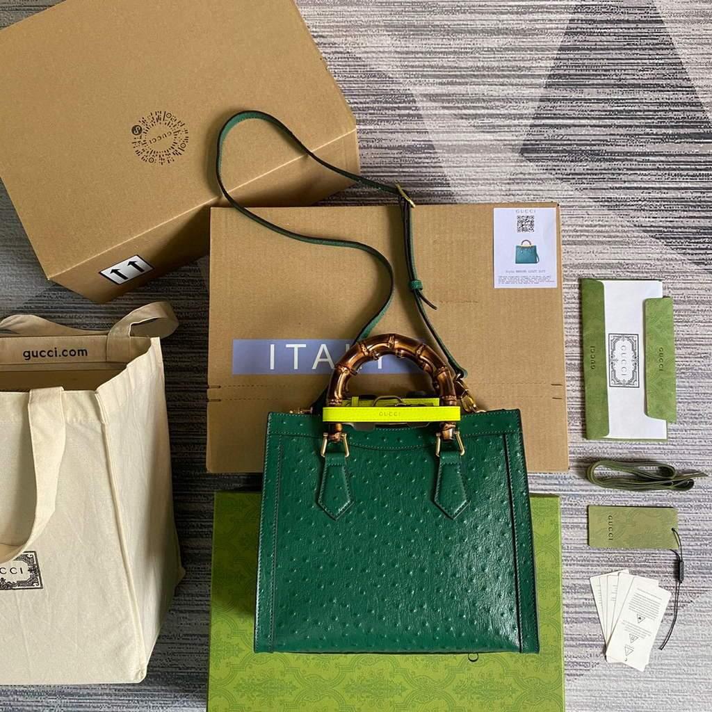 Gucci Diana Small Tote Bag Ostrich Top Handle Bag 660195 Green