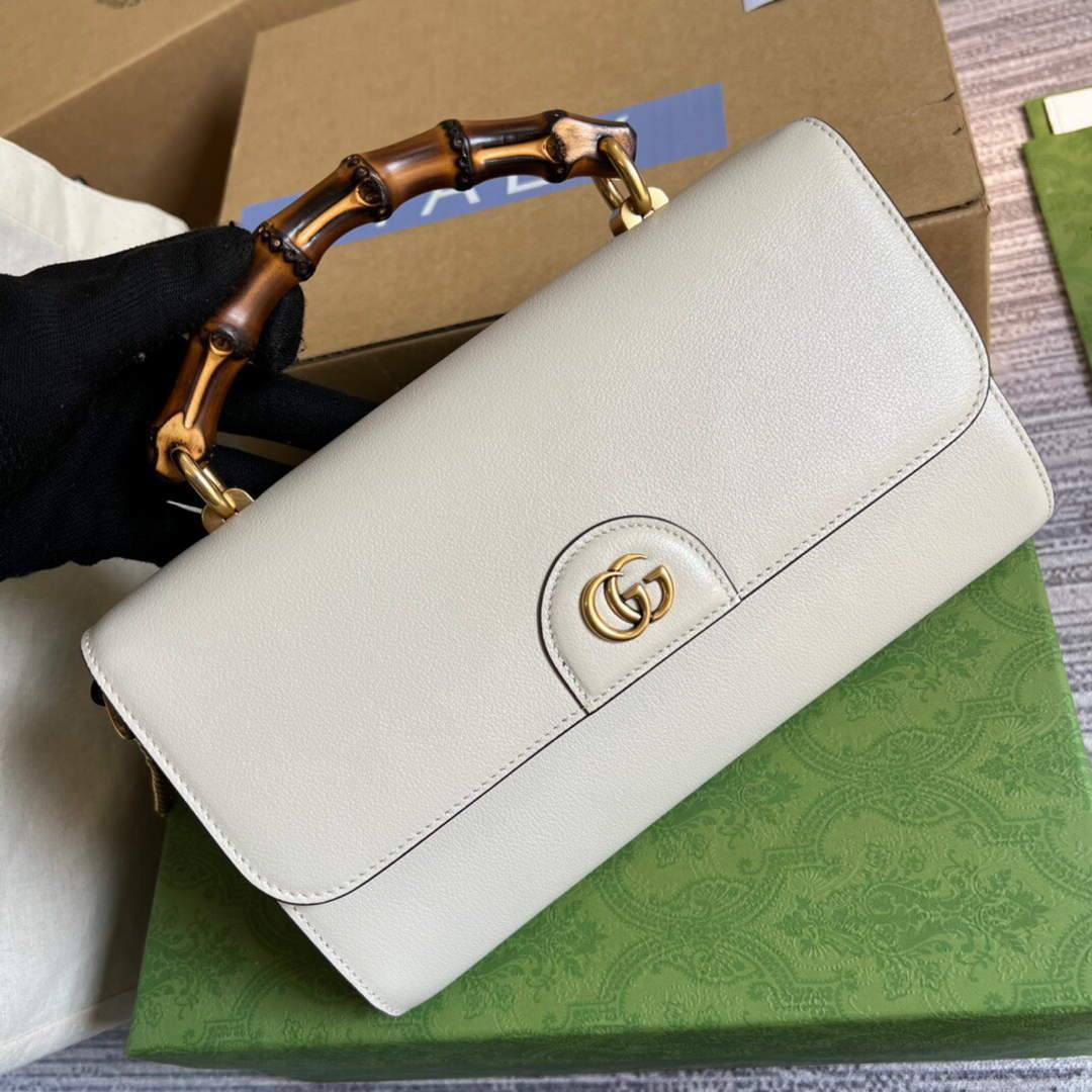 Gucci 675795 GG Large Top Handle Bag With Bamboo Beige