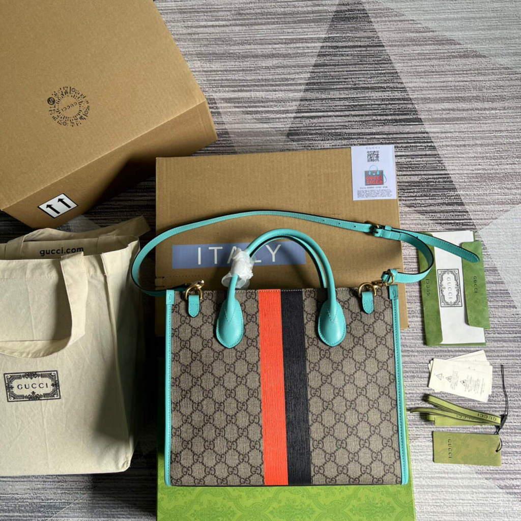 Gucci 659983 GG Small Tote Bag Blue Orange