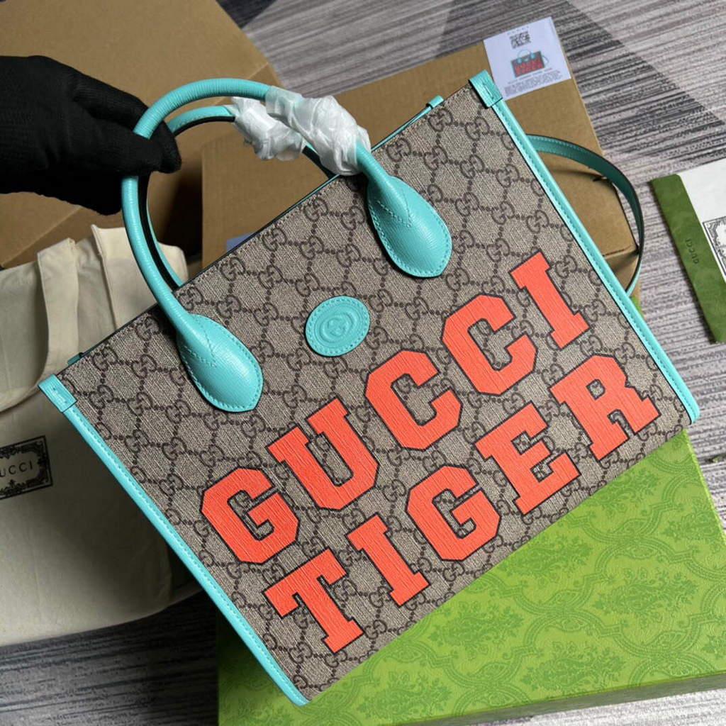 Gucci 659983 GG Small Tote Bag Blue Orange