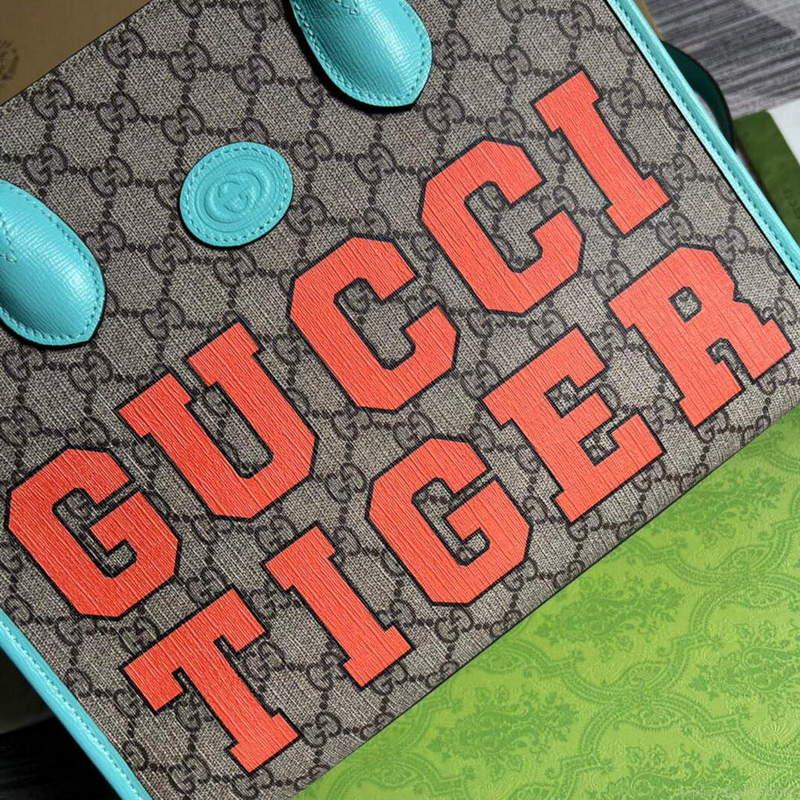 Gucci 659983 GG Small Tote Bag Blue Orange