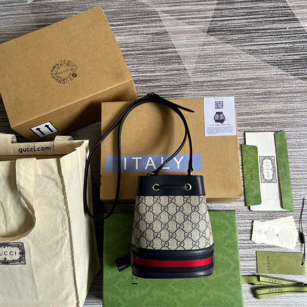 Gucci 550620 Ophidia Mini GG Bucket Bag Beige Blue
