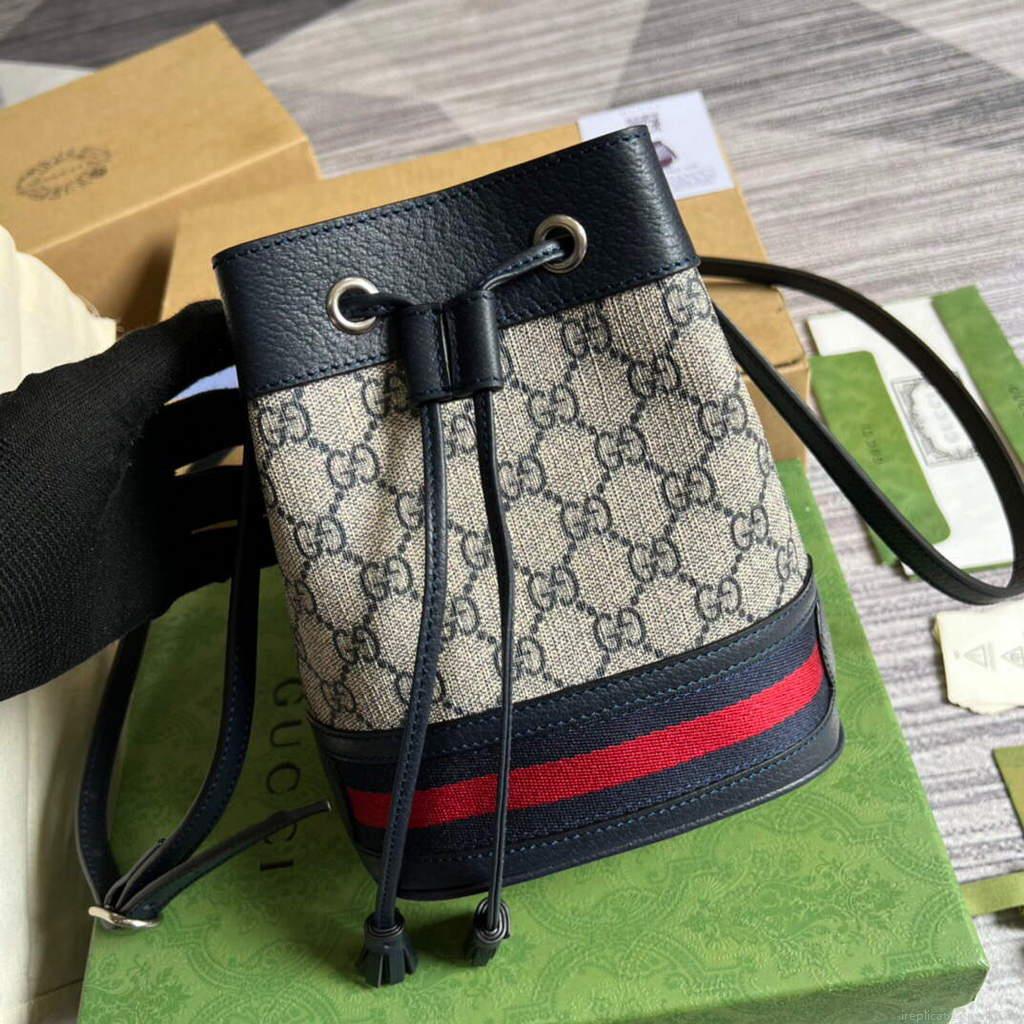 Gucci 550620 Ophidia Mini GG Bucket Bag Beige Blue
