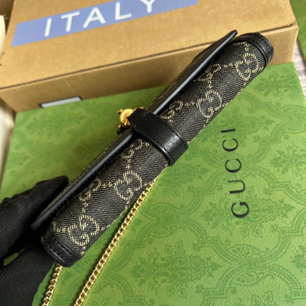 Gucci 652681 Jackie 1961 GG Chain Wallet Black