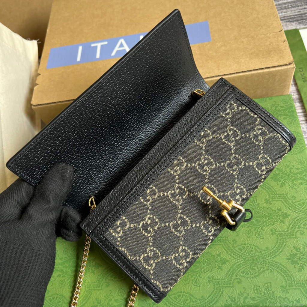 Gucci 652681 Jackie 1961 GG Chain Wallet Black