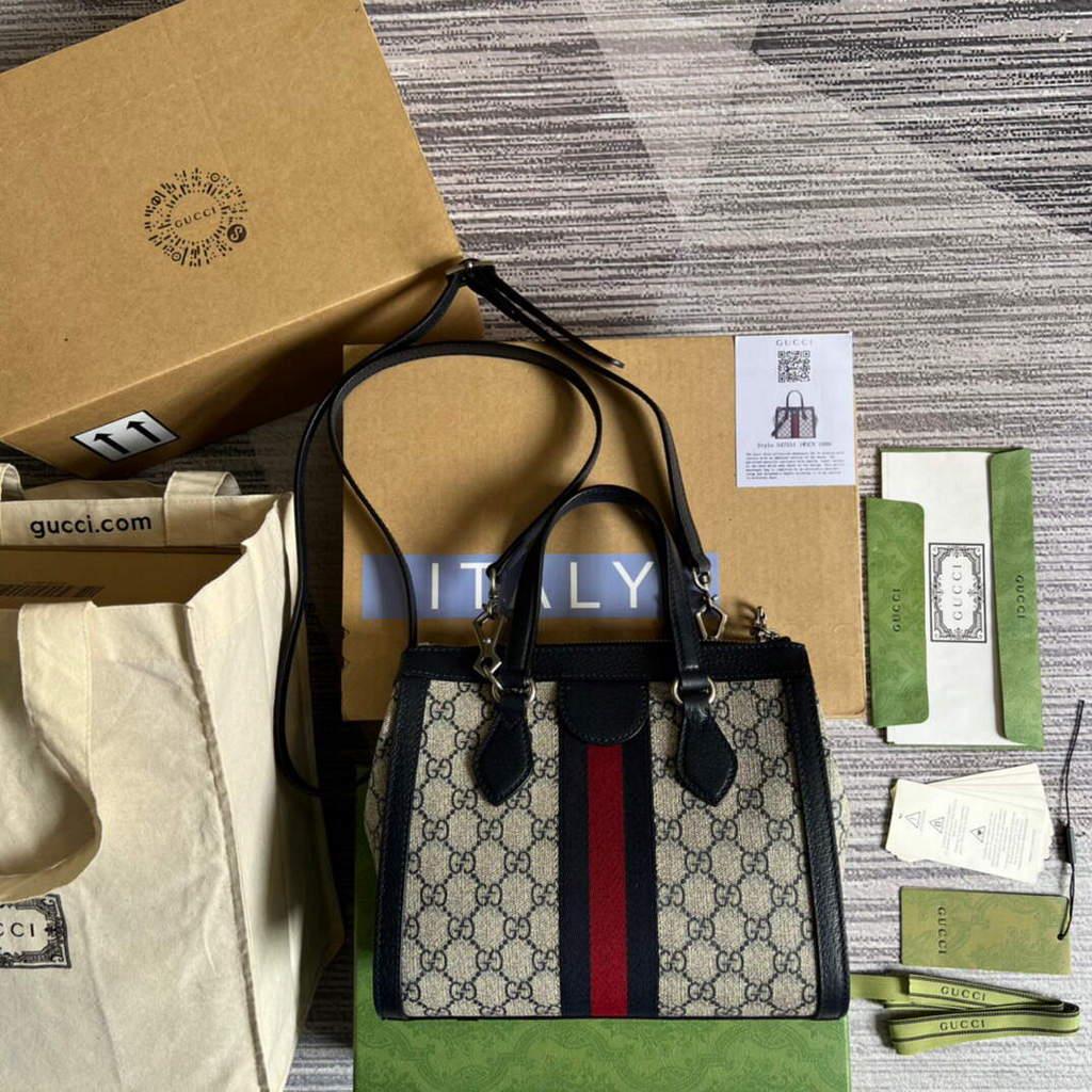 Gucci 547551 Ophidia Small GG Tote Bag Beige Blue