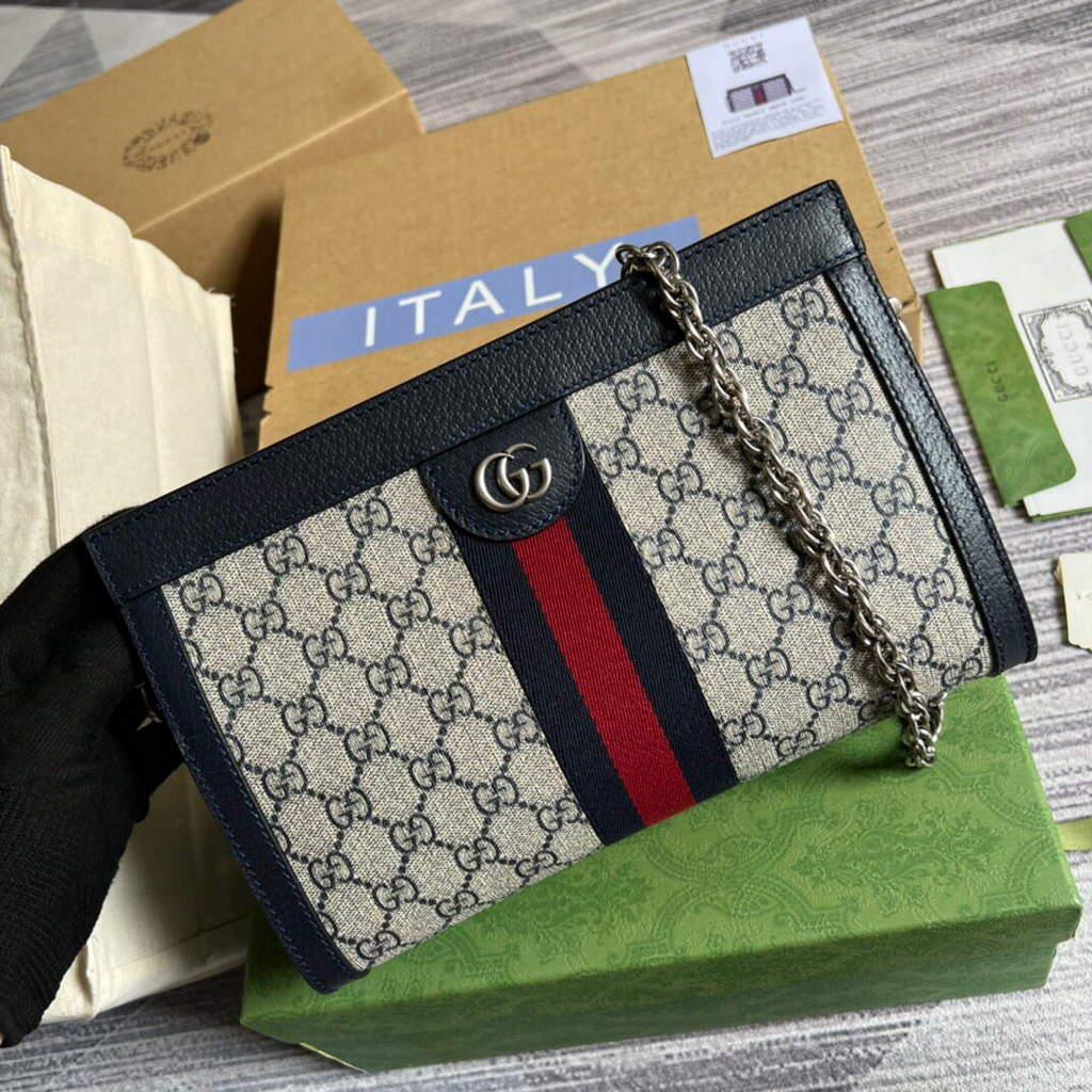 Gucci 503877 Ophidia GG Small Shoulder Bag Beige Blue