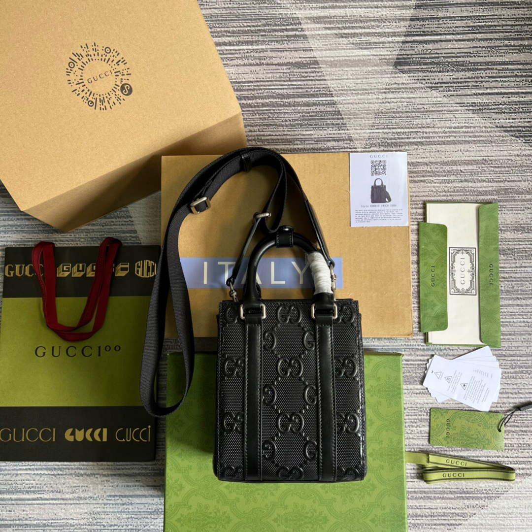 Gucci 696010 GG Embossed Mini Tote Bag Black