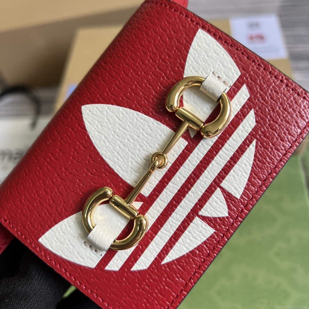 Adidas x Gucci card case with Horsebit 702248 Off-white and red leather