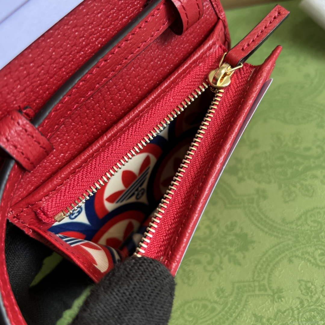 Adidas x Gucci card case with Horsebit 702248 Off-white and red leather