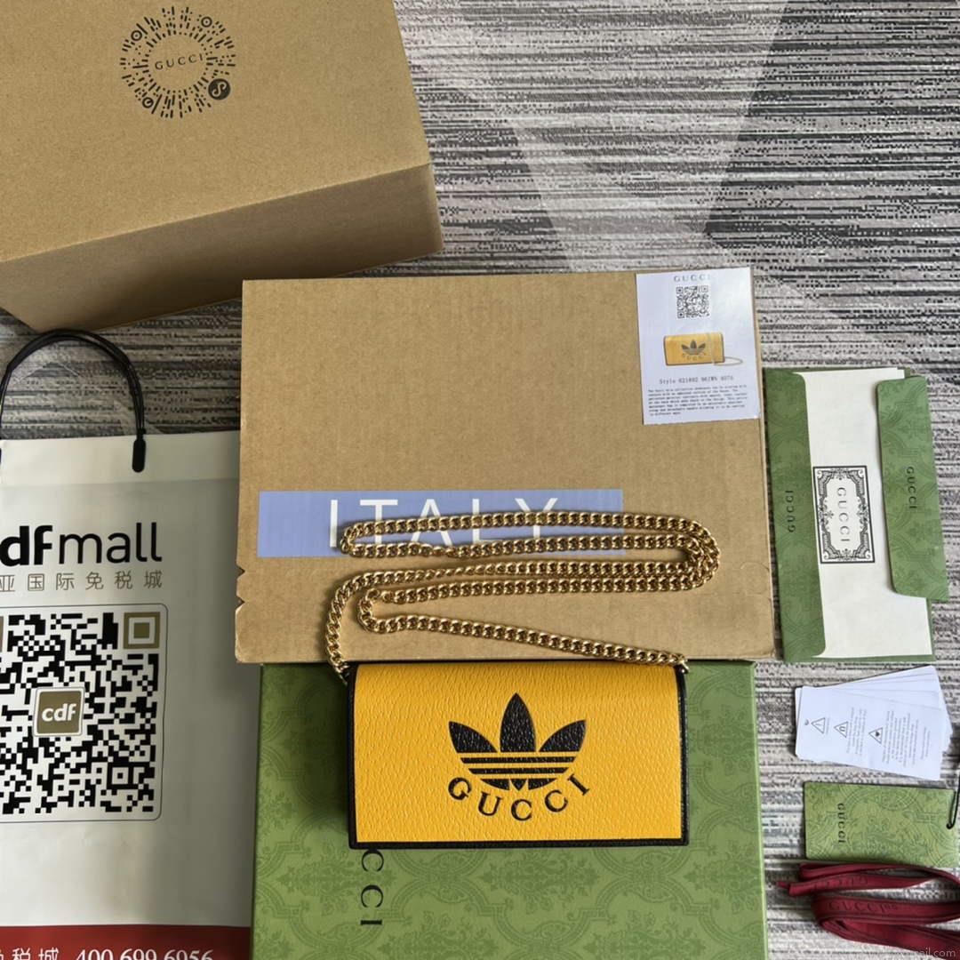 Adidas x Gucci ‎621892 wallet with chain Off-black and yellow leather