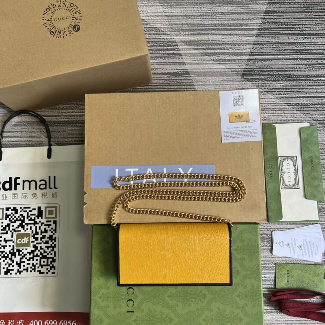 Adidas x Gucci ‎621892 wallet with chain Off-black and yellow leather