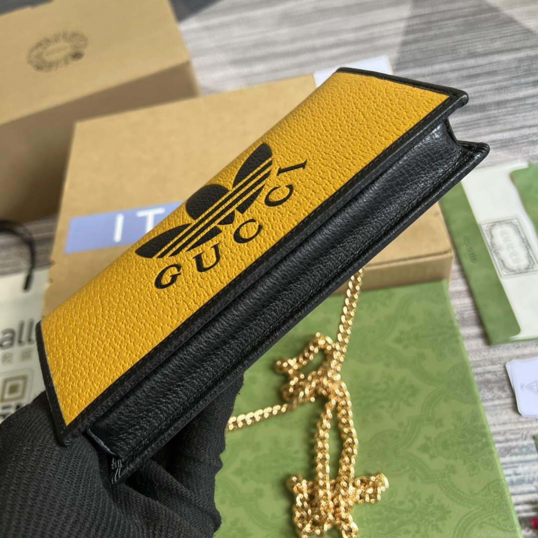 Adidas x Gucci ‎621892 wallet with chain Off-black and yellow leather