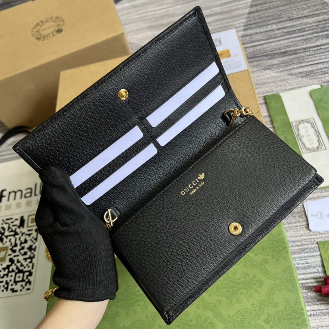 Adidas x Gucci ‎621892 wallet with chain Off-black and yellow leather