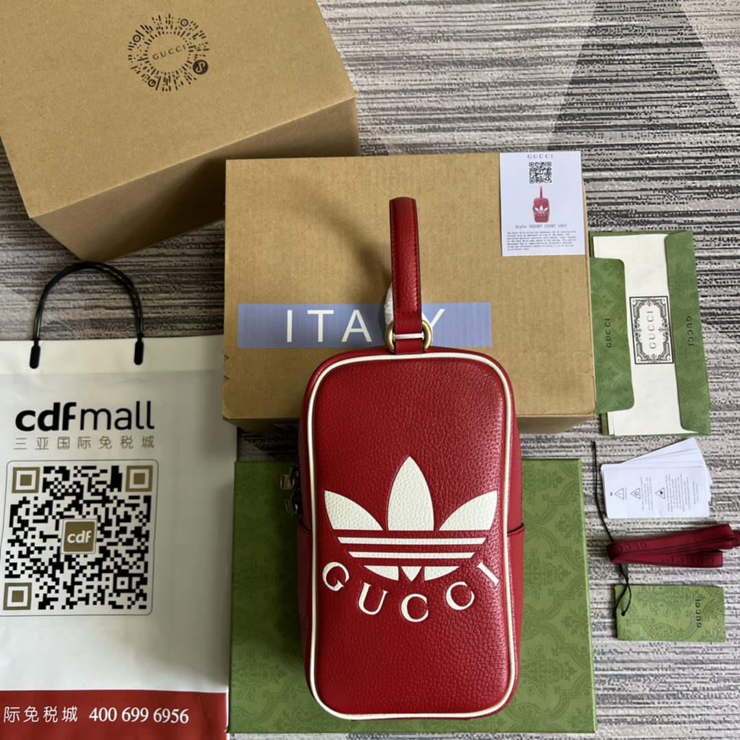 Adidas x Gucci mini top handle bag 702387 Red leather