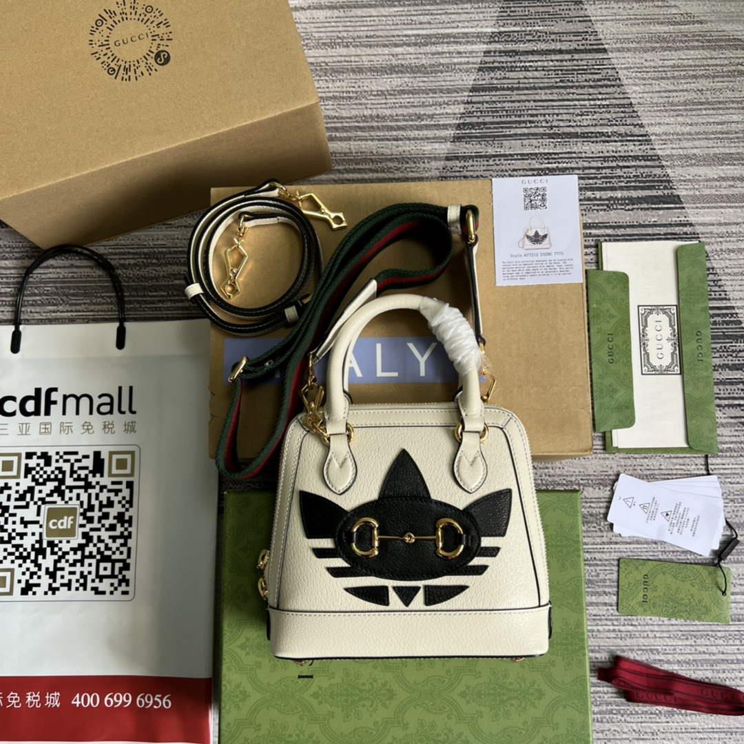 Adidas x Gucci 677212 Horsebit 1955 mini bag white and Black leather