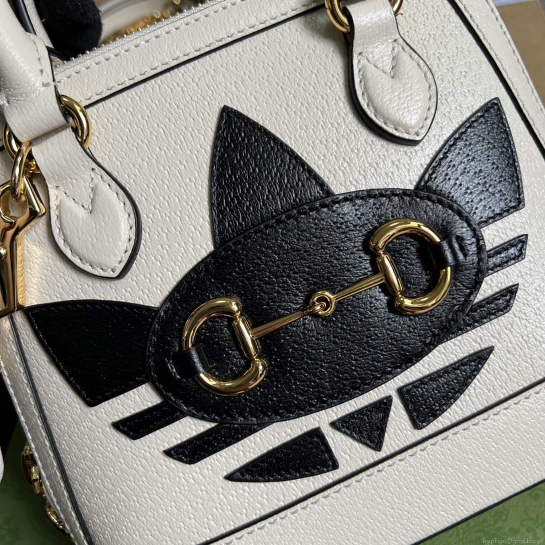 Adidas x Gucci 677212 Horsebit 1955 mini bag white and Black leather