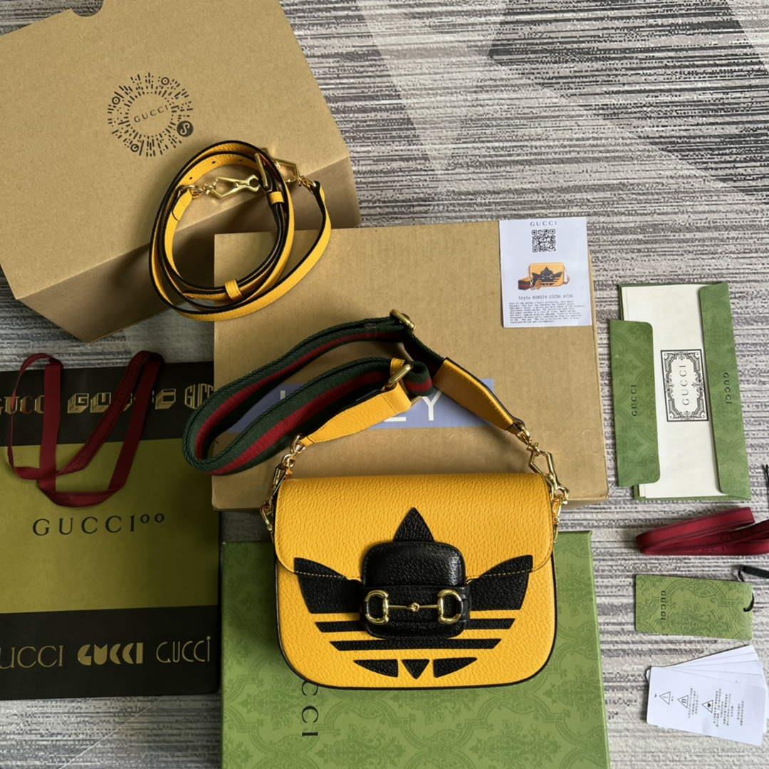 Adidas x Gucci 658574 Horsebit 1955 mini bag Yellow and black leather