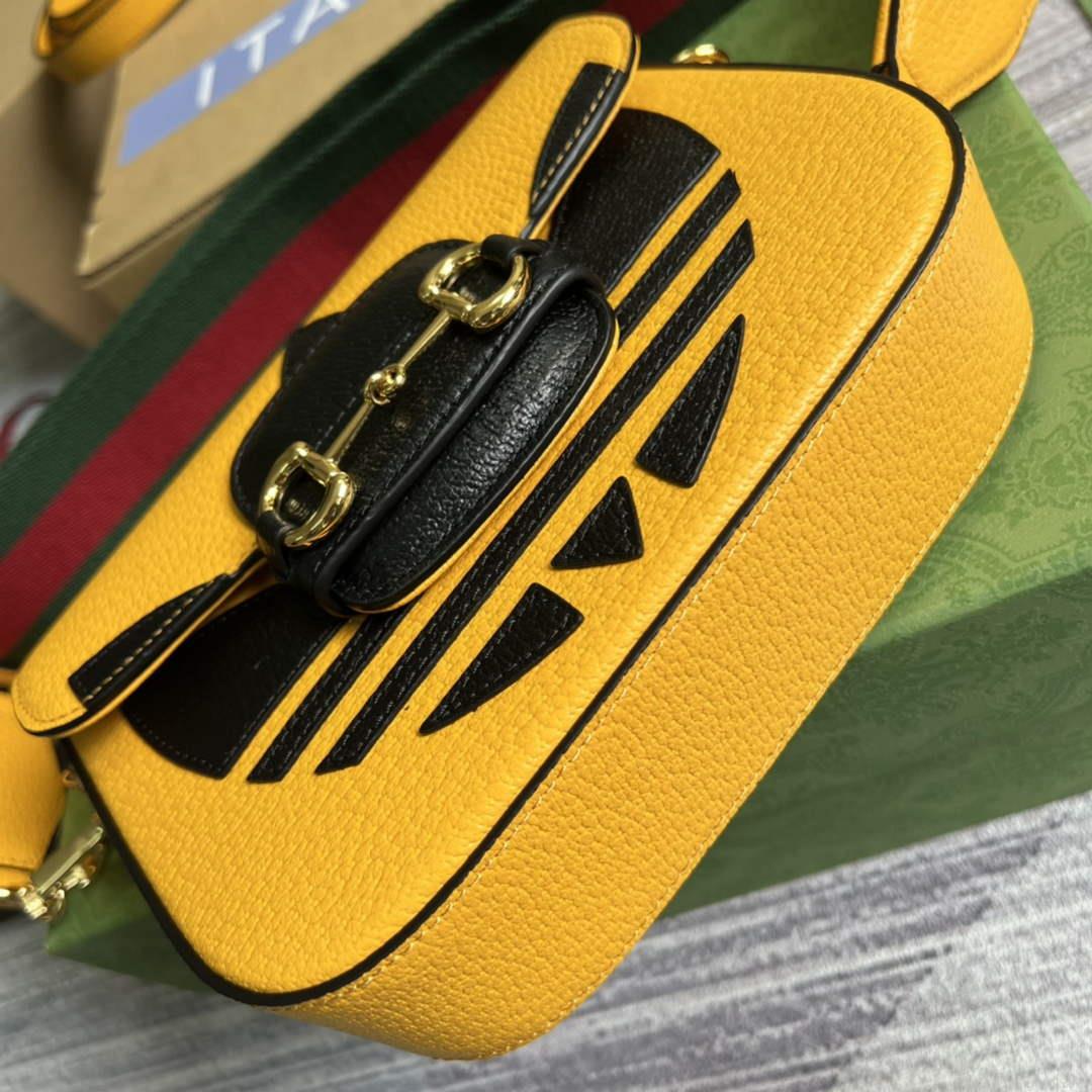 Adidas x Gucci 658574 Horsebit 1955 mini bag Yellow and black leather