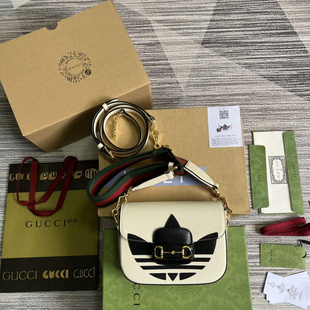Adidas x Gucci 658574 Horsebit 1955 mini bag white and black leather